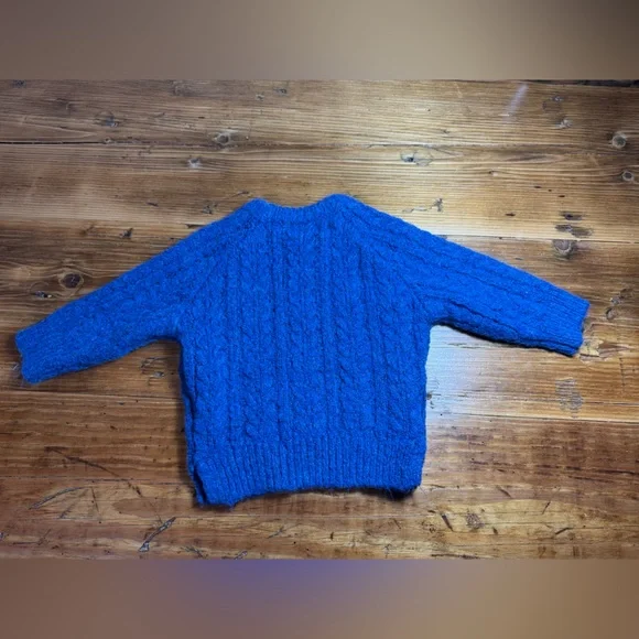 Zara Baby Boy Chunky Cable Knit Crew Neck Fisherman Sweater Blue 9-12 Month - Picture 8 of 8
